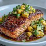 Juicy baked salmon fillets paired with bright mango avocado salsa for a refreshing, healthy dinner.