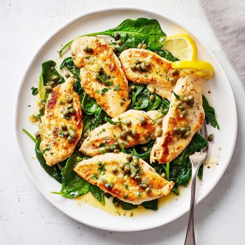 Golden-brown Spinach Lemon Butter Chicken cutlets garnished with fresh parsley and lemon slices, paired with steamed vegetables for a complete meal.