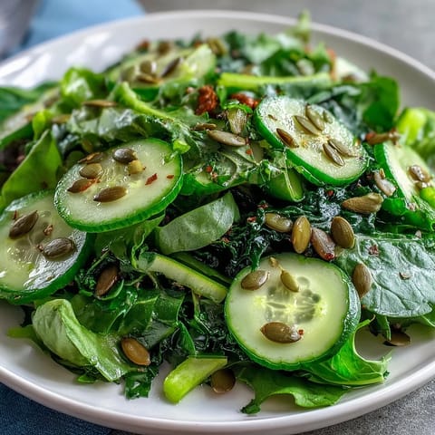 Fresh Glowing Green Salad, a refreshing mix of garden greens and crunchy vegetables, ready to serve.