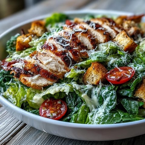 Freshly chopped romaine lettuce in a Romaine Caesar Bowl topped with golden croutons and creamy dressing.
