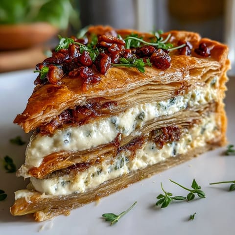 Vibrant spring asparagus tart with puff pastry, golden crust filled with creamy cheese and fresh asparagus spears.