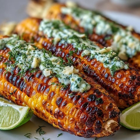 Golden corn on the cob, wrapped in foil and coated in fragrant herb butter, sizzling on a summer grill.
