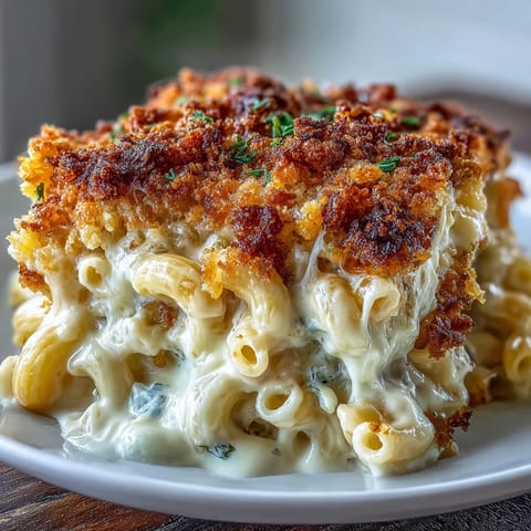 Creamy baked mac and cheese with golden panko topping, perfect for Easter dinner or any family gathering.  