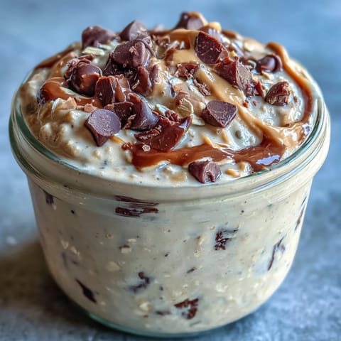 Creamy, protein-packed cookie dough overnight oats ready for a delicious morning.