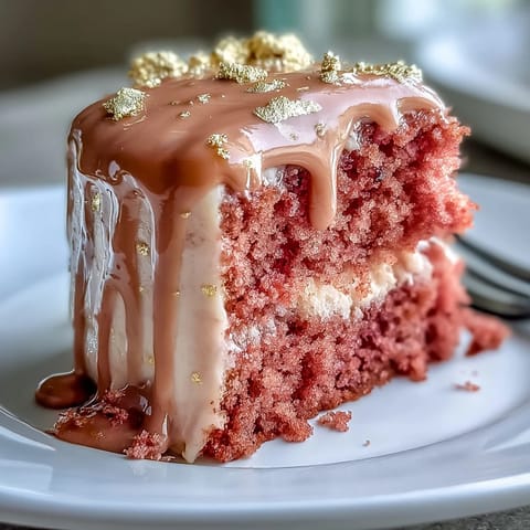 Elegant pink Bridal Shower Rosé Velvet Cake with shimmering gold drip.