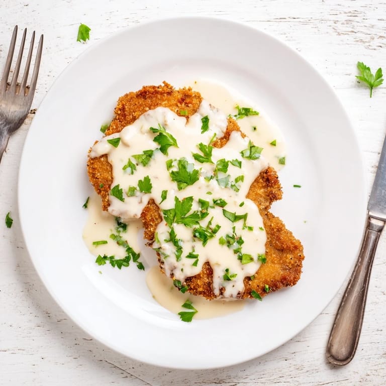 A fork rests beside the plate, ready to slice into the tenderized beef.