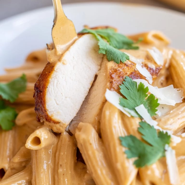 Plated Honey Chipotle Chicken Pasta with a drizzle of extra sauce and lime wedges for a bright, tangy finish.