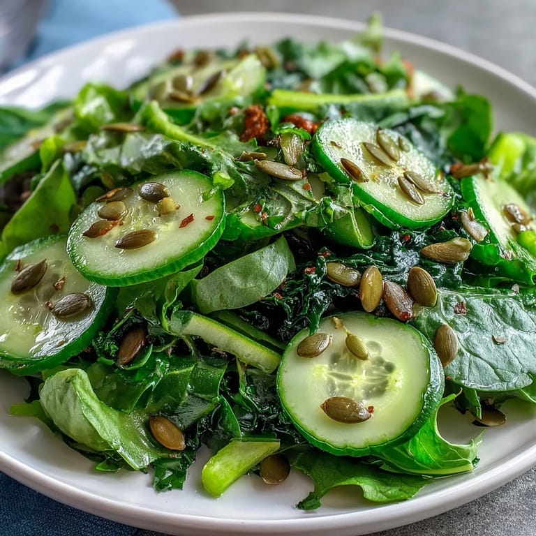 Fresh Glowing Green Salad, a refreshing mix of garden greens and crunchy vegetables, ready to serve.