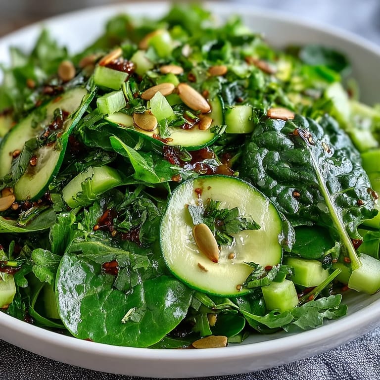 This easy Glowing Green Salad photo captures refreshing, healthy ingredients bursting with flavor.
