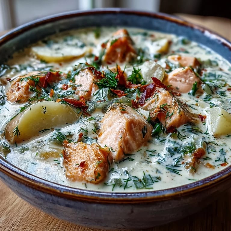 Hearty Finnish Salmon Soup served steaming hot with crusty bread for dipping, perfect cozy dinner.