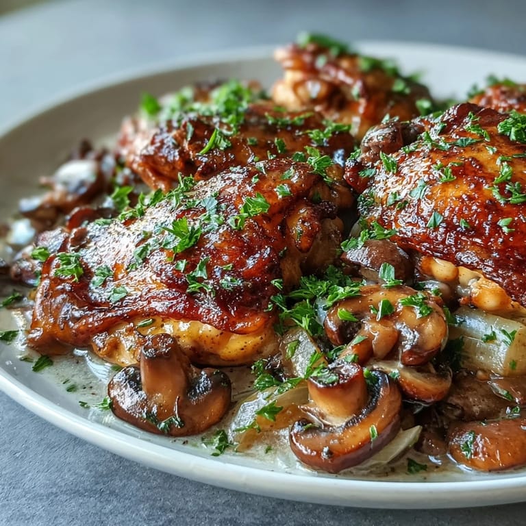 Finished Coq au Vin Rosé plated with crusty bread for dipping, showing the velvety, wine-infused sauce.