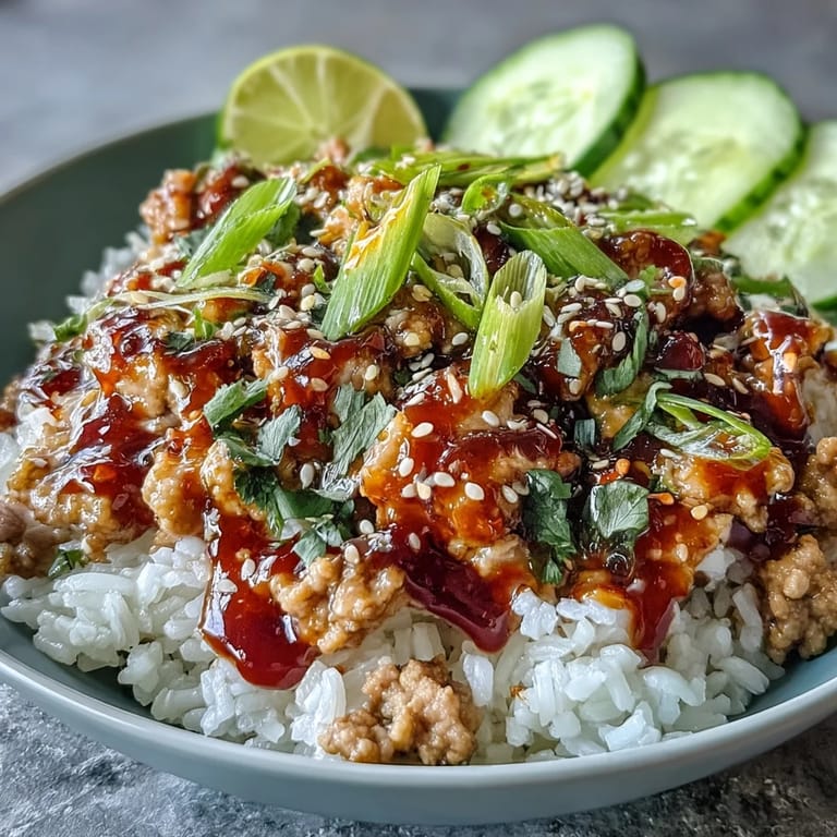 Colorful Bang Bang Ground Turkey Rice Bowls with sesame scallions, fresh cilantro, and drizzled tangy chili mayo over a wholesome dinner.
