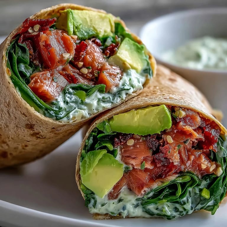 Creamy avocado tuna filling wrapped in whole wheat tortillas with spinach, ideal for meal prep or on-the-go eating.