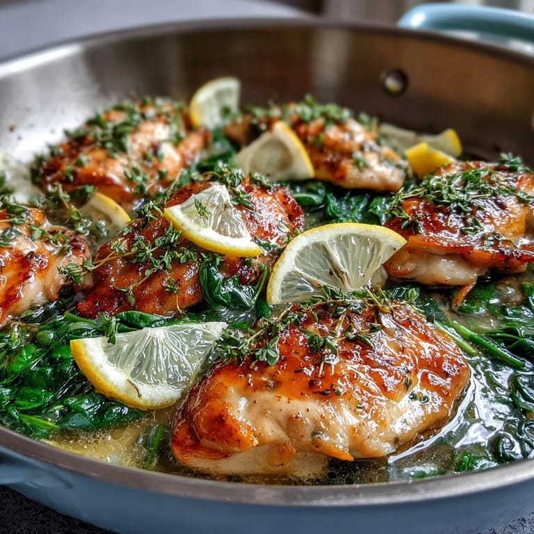 Tender chicken, orzo pasta, and fresh spinach come together in a zesty lemon broth for a satisfying one-pot meal.