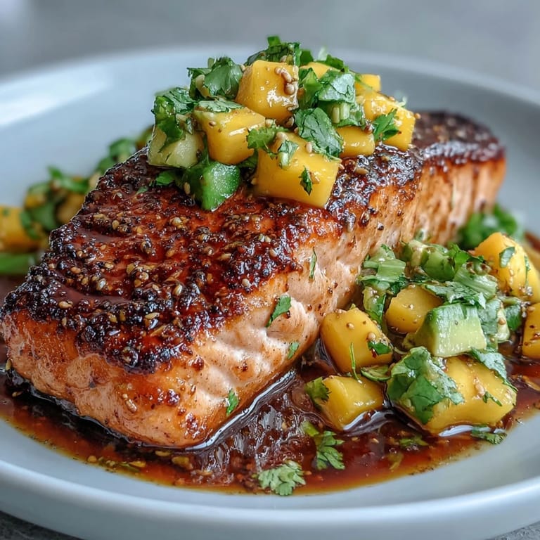Juicy baked salmon fillets paired with bright mango avocado salsa for a refreshing, healthy dinner.