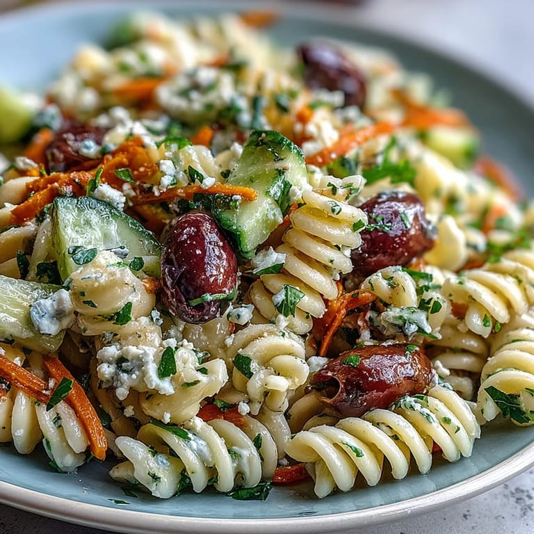 Refreshing Memorial Day Pasta Salad with crisp veggies, shredded carrots, and parsley, all coated in bold Italian dressing for a crowd-pleasing side.