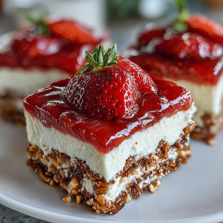 Golden strawberry pretzel salad bars cooling, ready for your next party.