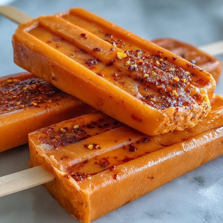 Juicy Fricy Mango Chamoy Popsicles with Tajin, a refreshing cool treat.