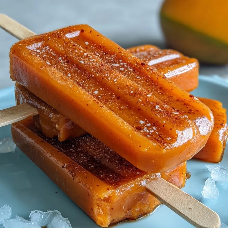 Spicy-sweet Fricy Mango Chamoy Popsicles with Tajin, perfect summer delight.