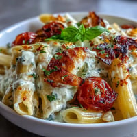 Creamy baked feta pasta with cherry tomatoes and basil, perfect for a quick and flavorful weeknight dinner.  