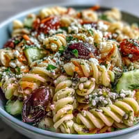Memorial Day Pasta Salad with Italian Dressing and Veggies, a colorful mix of fresh vegetables and rotini pasta tossed in zesty Italian dressing.  
